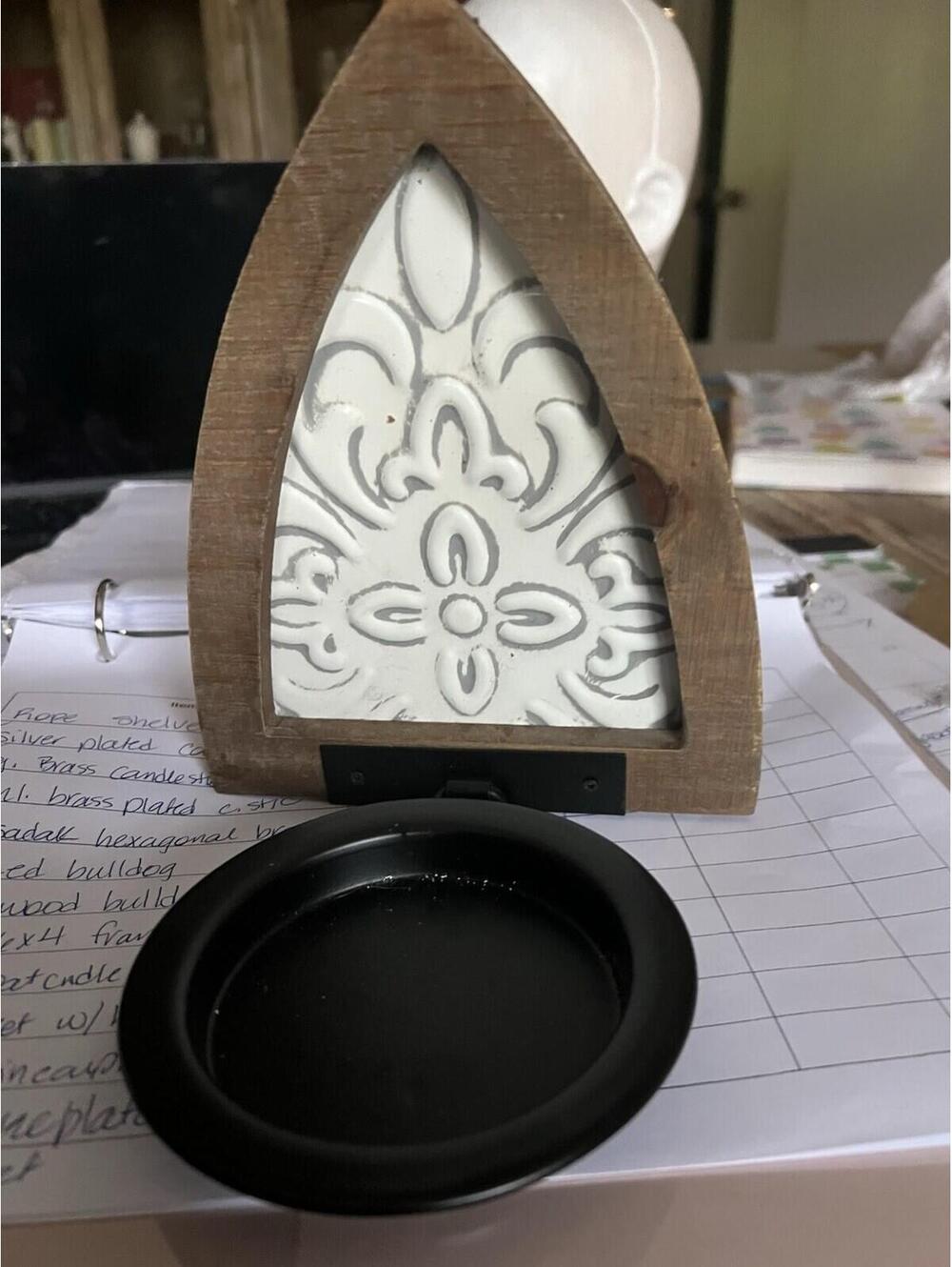 Vintage Farmhouse Wood & Metal Candle Holder Fleur De Lis Shabby Chic Sconce